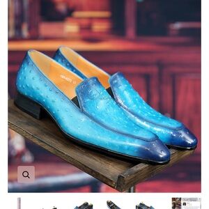 Elegant Blue Men's 100% Leather Slip-On Loafers